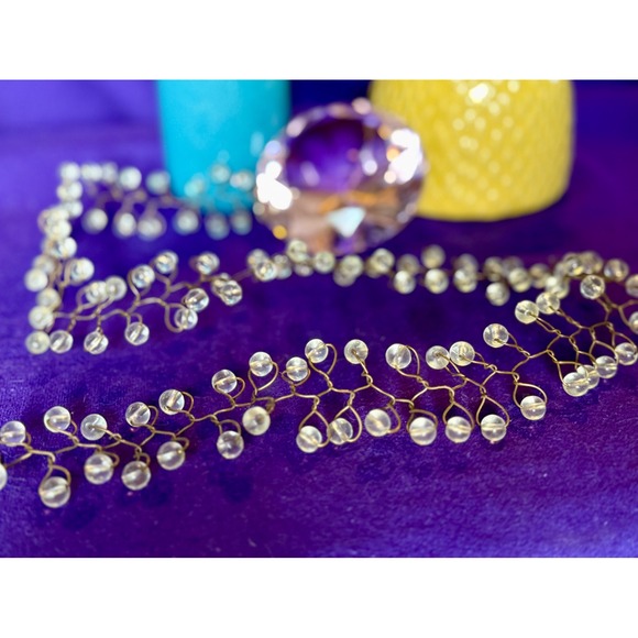 Vintage Clear Beaded Bridal Hair Vine Gold Tone Wire Wedding Headband 23 Inch main image 14